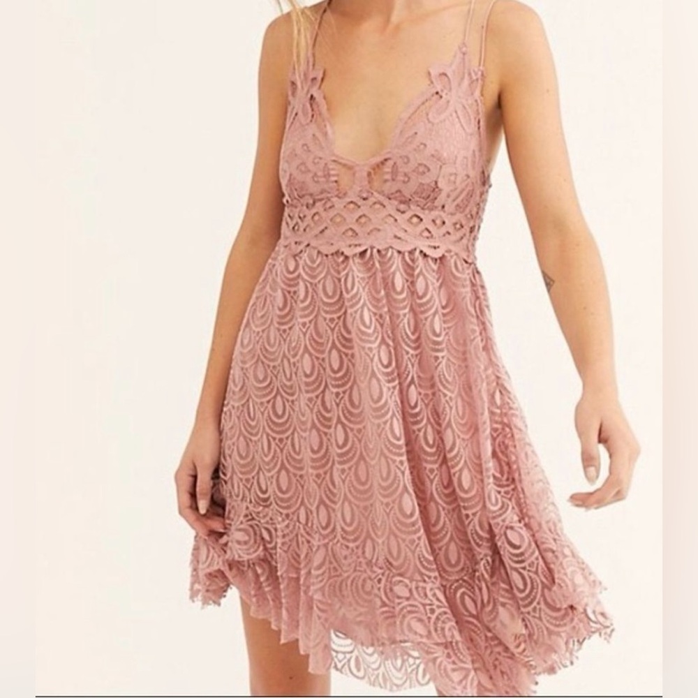 FP One Free People Adella Burnout Pink Rose Mauve Asymmetrical Dress Size M
